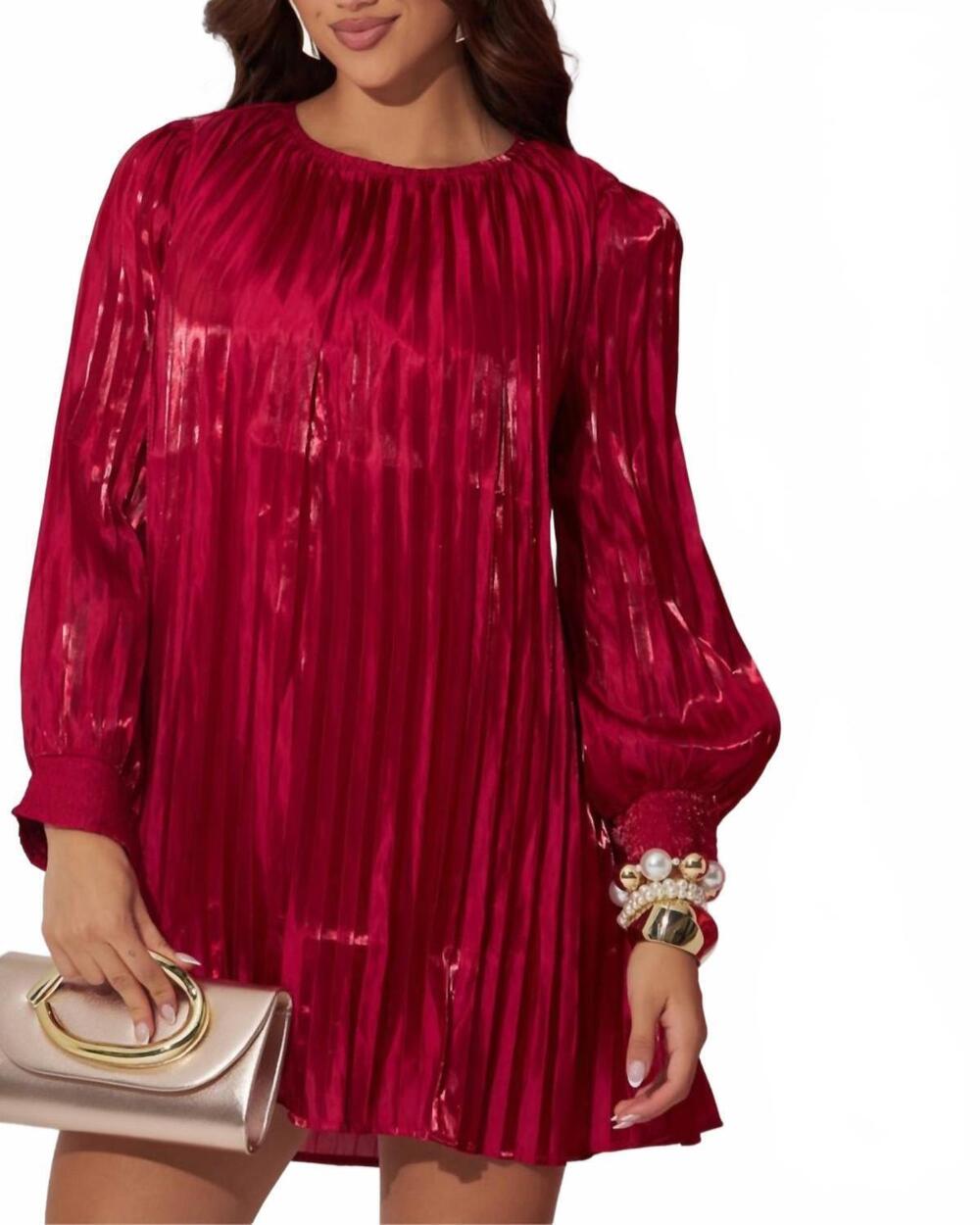 NEW ENTRO stella metallic mini dress in red